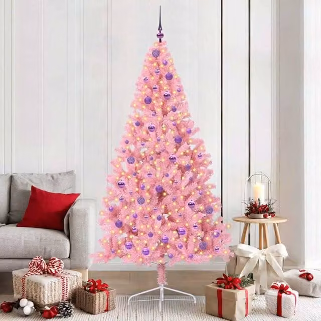 Berkfield Home Artificial Pre-lit Pink Christmas Tree with 300 LEDs, Height: 210 cm – 1