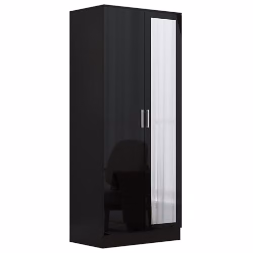 Reflect 2 Door Mirrored Wardrobe in Black Gloss and Black Oak, H 180 x W 76 x D 47 cm – 3