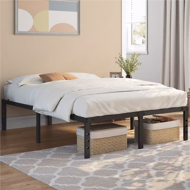 Yaheetech Minimalist Metal Bed Frame in Matt Black, W/D/H: 180 x 200 cm