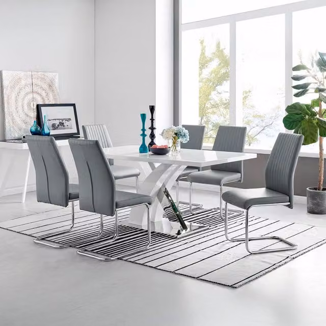 FurnitureboxUK Atlanta Modern High Gloss White Rectangular Dining Table and 6 Lorenzo Chairs Set in Grey – 1