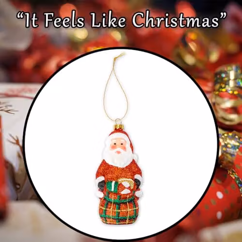 VFM e-Store Glitter Santa with Sack Christmas Tree Decoration, Red, H 14 x W 6 x D 6 cm – 7