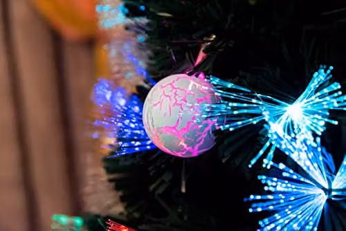 Shatchi 60 cm Green Fibre Optic Christmas Tree with Pastel Stars and Baubles, Pre-Lit with Multicolour Changing Lights, H 60 x W 35 x D 35 cm – 4