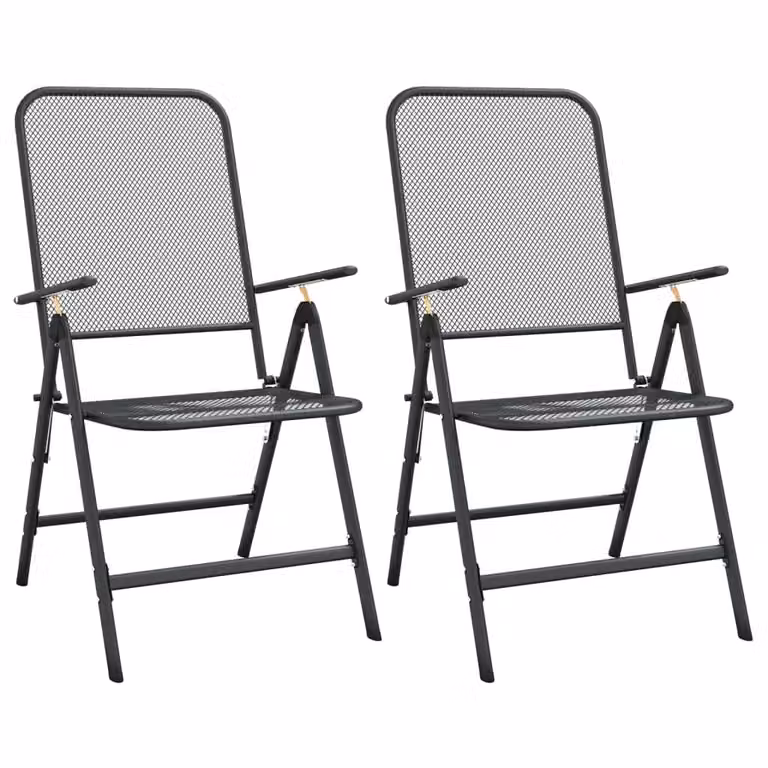Berkfield Home Set of 2 Folding Garden Chairs in Anthracite Black with Expanded Metal Mesh and Armrests