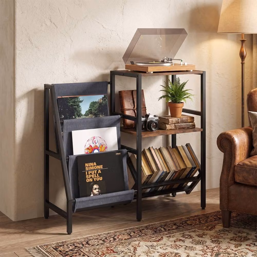 Costway Industrial Geometric Vinyl Holder with Metal Frame in Brown – 2