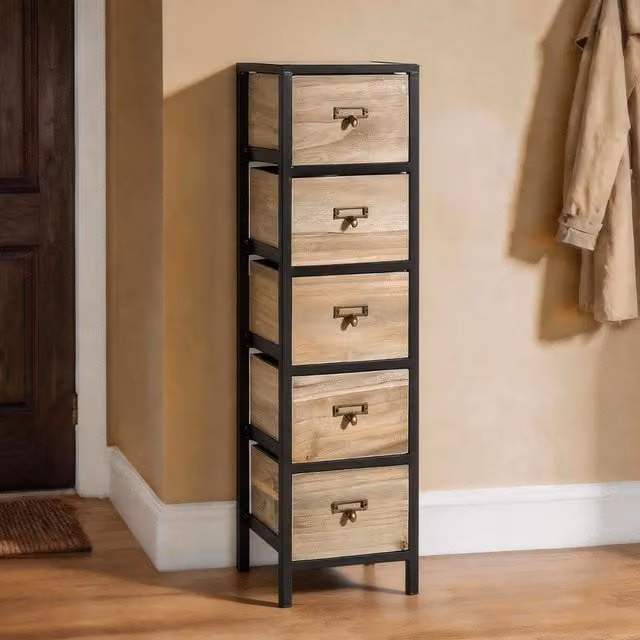 Home Source Derwent 5 Drawer Chest Storage Unit in Natural