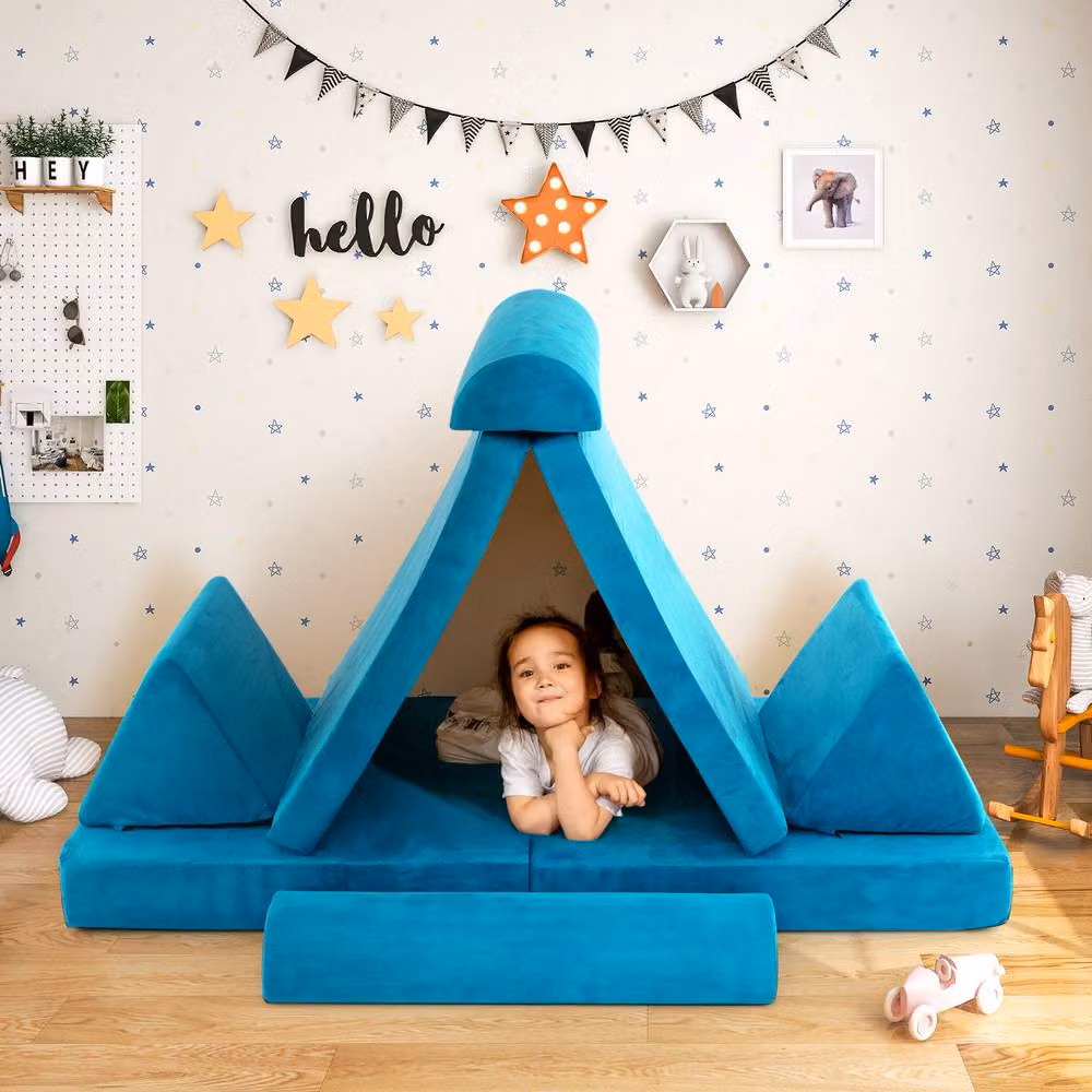 Costway 6-Piece Modular Kids Play Couch Sofa Set, Convertible Soft Foam Playset in Turquoise and Black – 3
