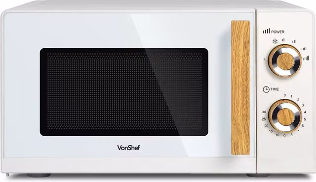 VonShef Fika 20L Solo Countertop Microwave in Cream and Wood – 1