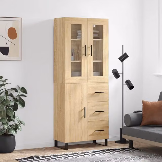 Berkfield Home Sonoma Oak Highboard in Brown, W/D/H: 69.5 x 34 x 180 cm