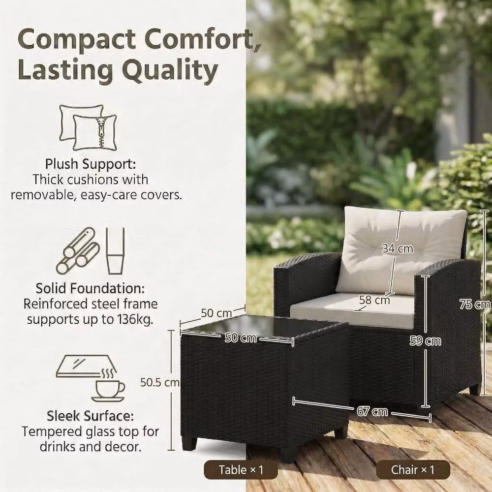 SPETLEK 3 Piece Black Rattan Garden Furniture Set for Adults – 2