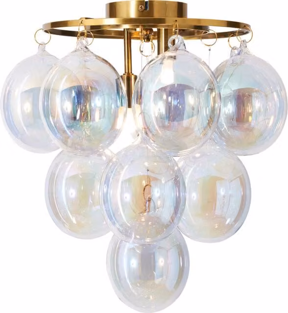 Litecraft Visconte Maiori Modern Ceiling Light with Iridescent Yellow Glass Spheres in Brass
