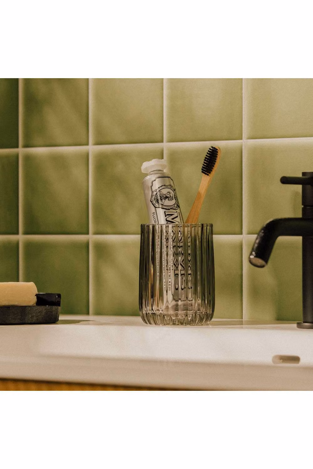 Cosmic Lido Collection Glass Toothbrush Holder Tumbler in Smoke Grey, Diameter: 8 cm – 3