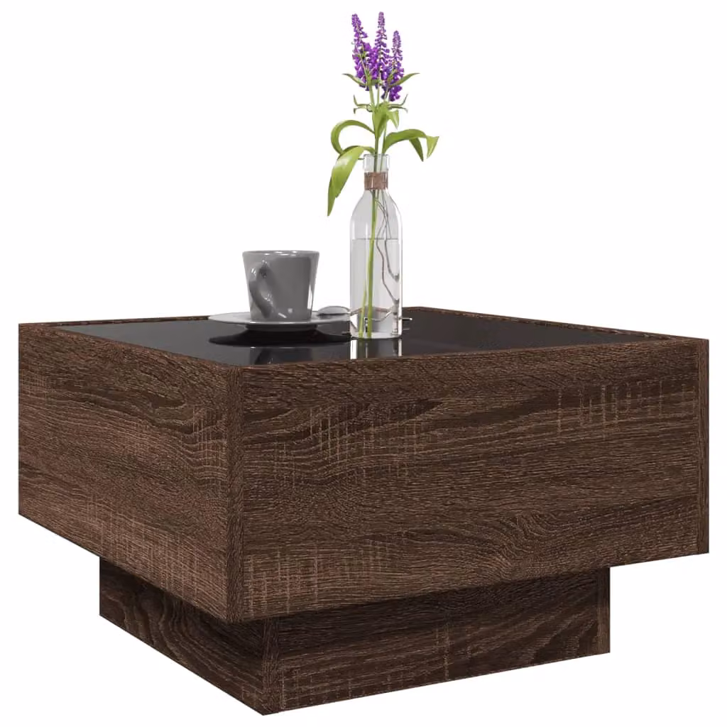 Berkfield Home Modern Square Coffee Table with LED in Brown Oak, W/D/H: 50 x 50 x 30 cm – 4