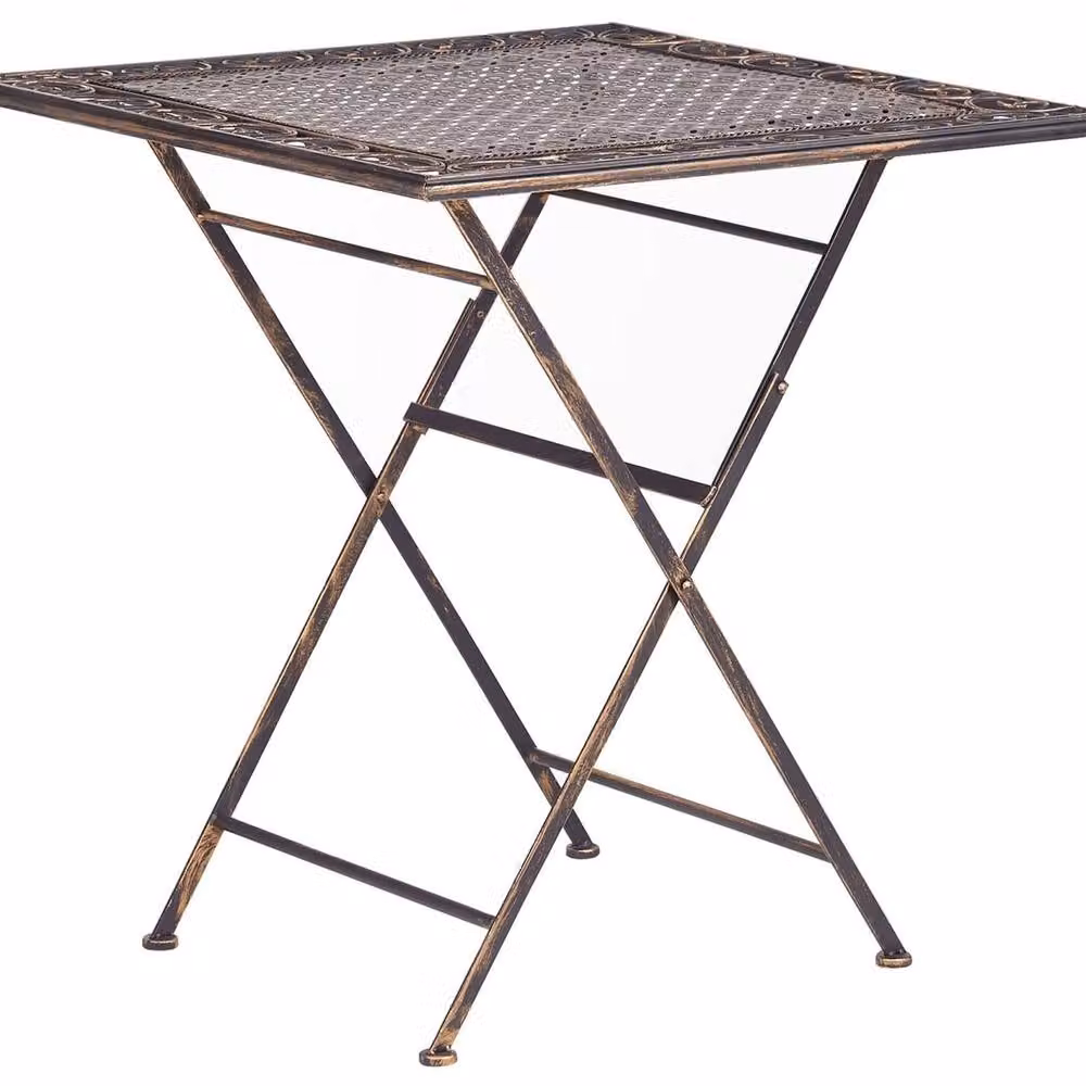 Wyld and Coco Black Iron Foldable Bistro Table with Distressed Vintage Finish, W: 70 cm x D: 70 cm – 2