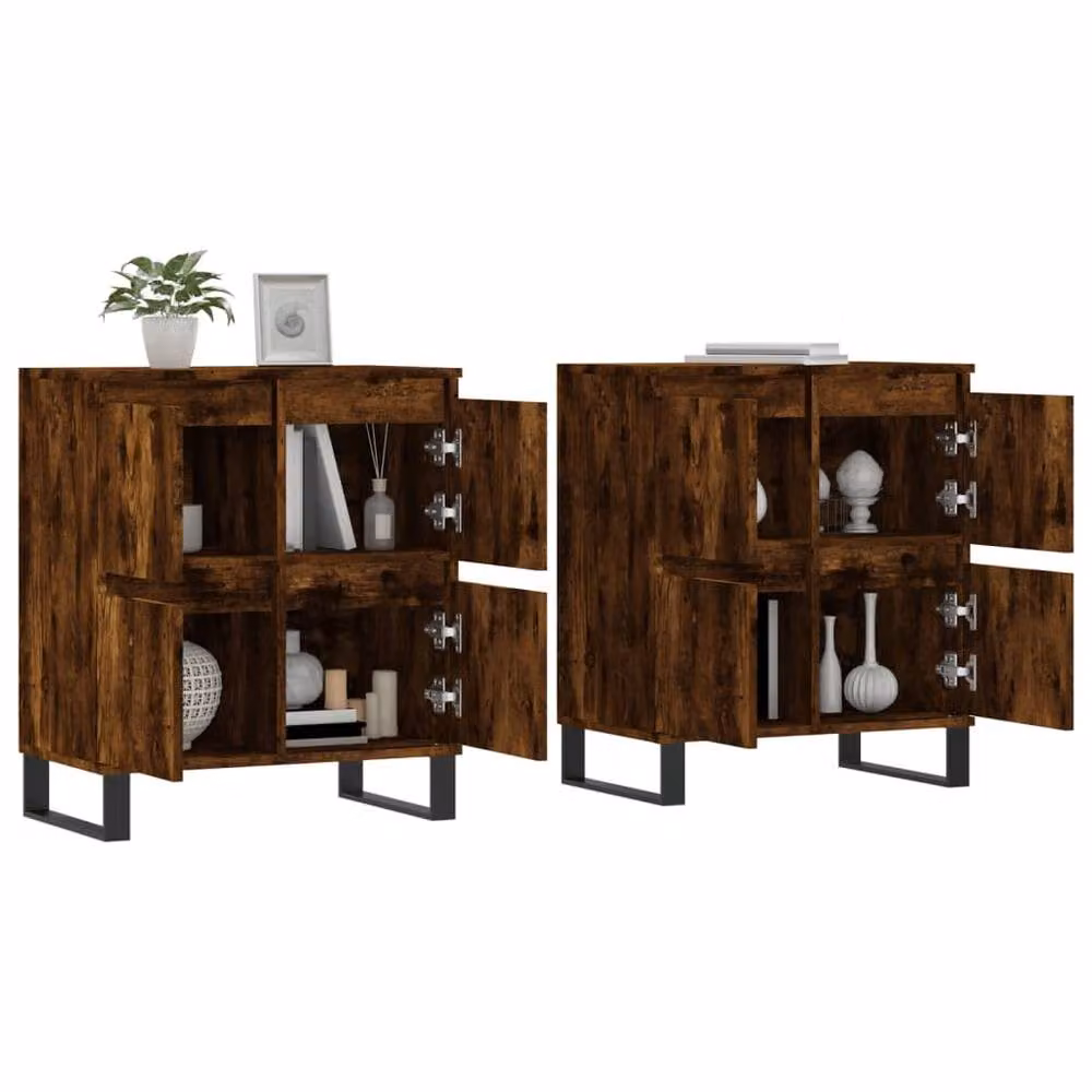Berkfield Home Set of 2 Smoked Oak Sideboards in Brown Matt MDF – 3