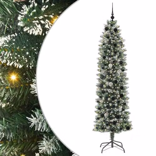 vidaXL Modern Cone Christmas Tree in Green, White and Black, Height: 210 cm – 1