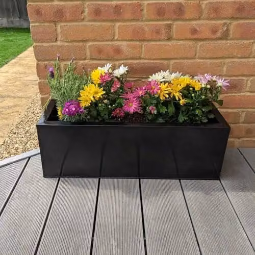 Tulipy Galvanised Steel Window Box Planter in Black, W: 70 cm x D: 24 cm x H: 24 cm