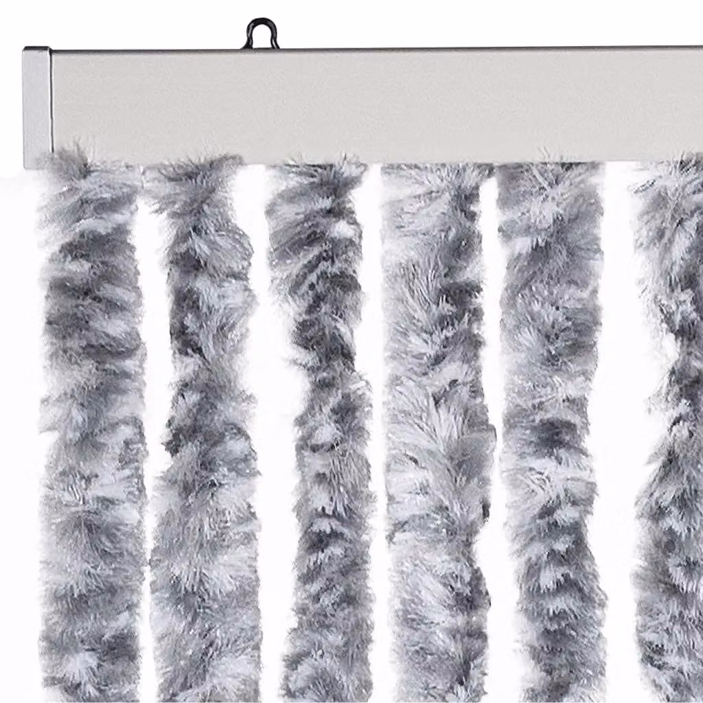 Berkfield Home Chenille Insect Curtain in White and Grey, W: 90 cm, H: 200 cm – 3