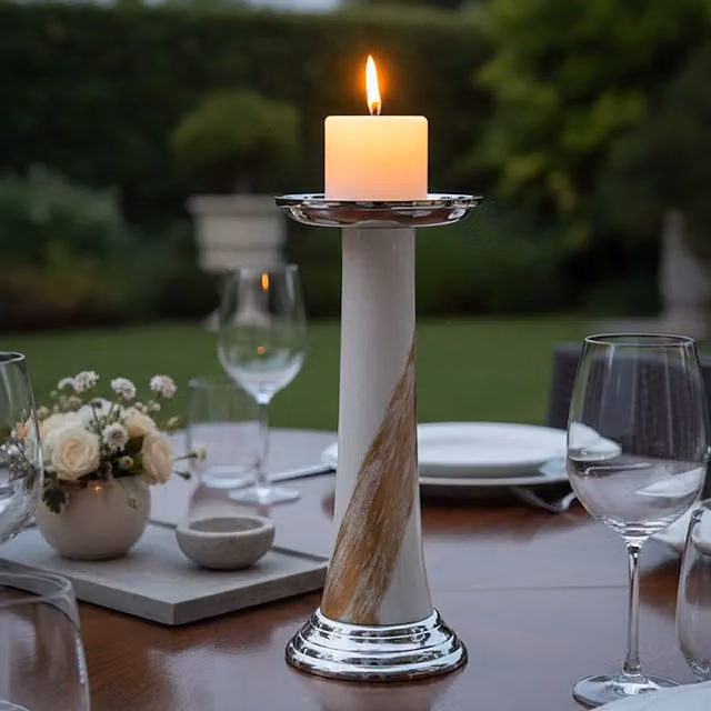 Orsina Modern Tabletop Pillar Candle Holder in White, Gold and Silver