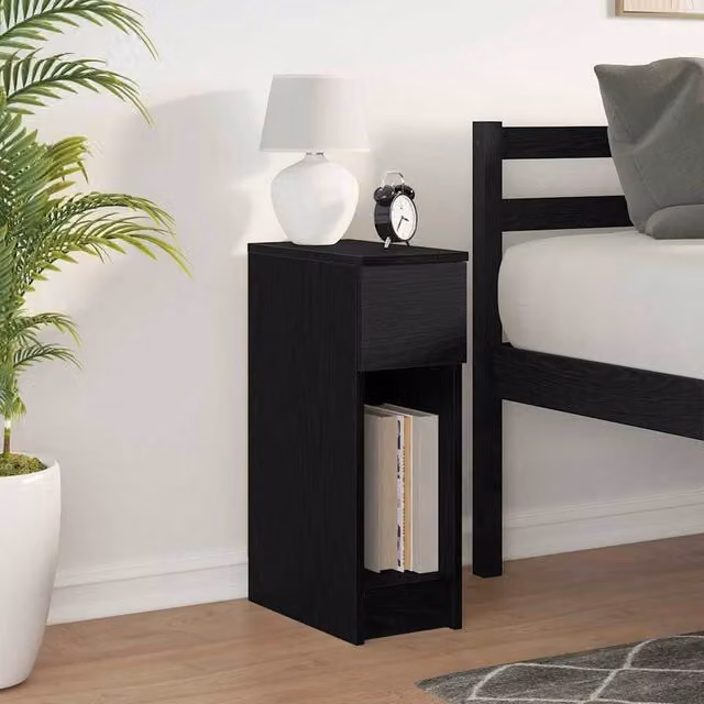 Berkfield Home Durable Bedside Cabinet with Drawer in Black Oak, W/D/H: 20 x 36 x 60 cm