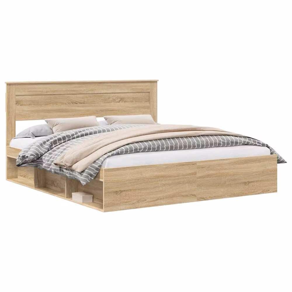 Berkfield Home Sonoma Bed Frame with Headboard in Brown Solid Pine Wood, 200 x 200 cm – 2