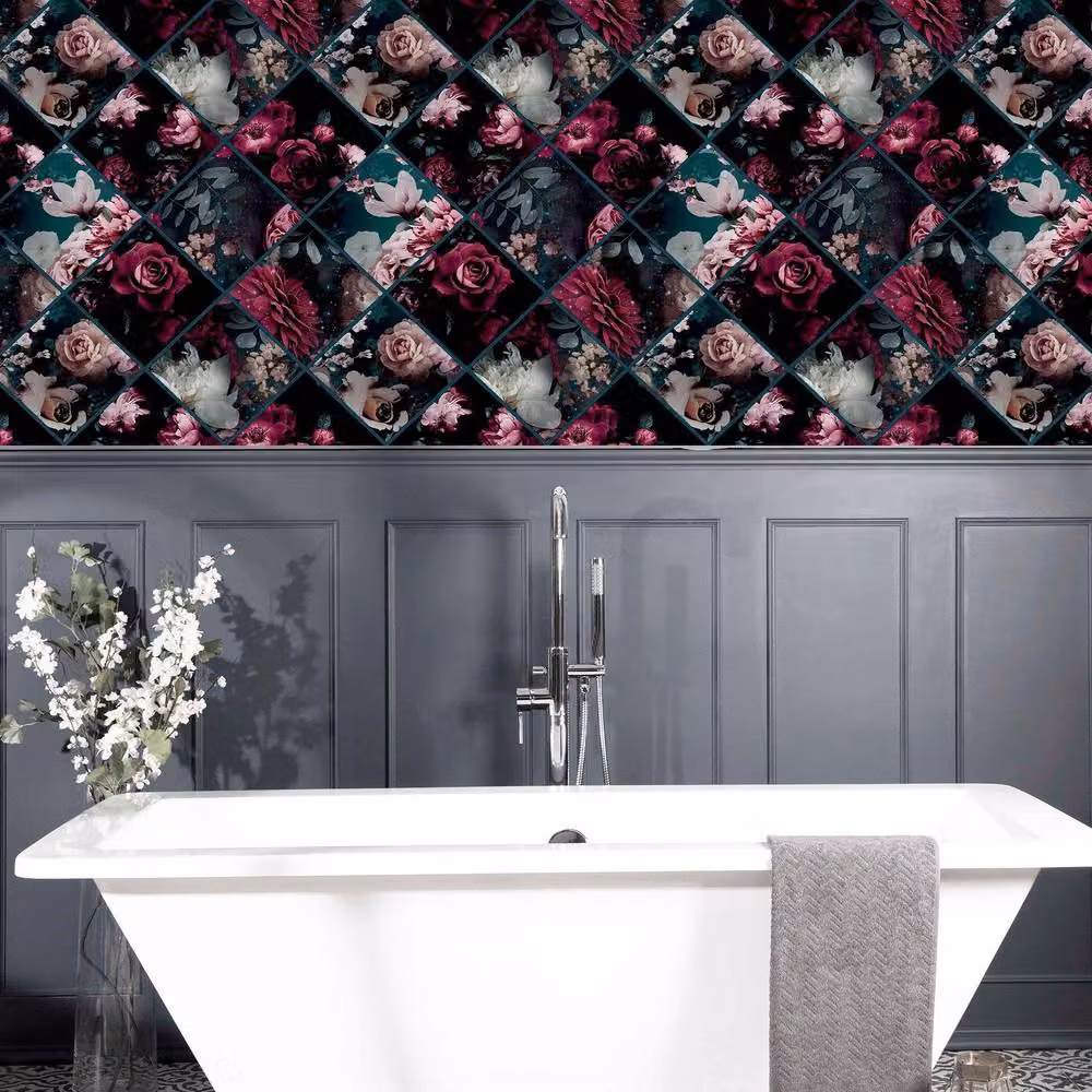 Arthouse Floral Collage Botanical Wallpaper in Purple and Petrol – 6