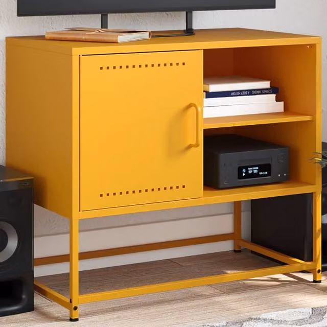 Berkfield Home Industrial TV Cabinet in Matt Mustard Yellow, W/D/H: 68 x 39 x 60.5 cm