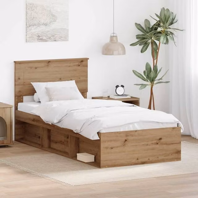 Berkfield Home Artisan Oak Bed Frame in Brown, W/D/H: 90 x 200 cm – 1