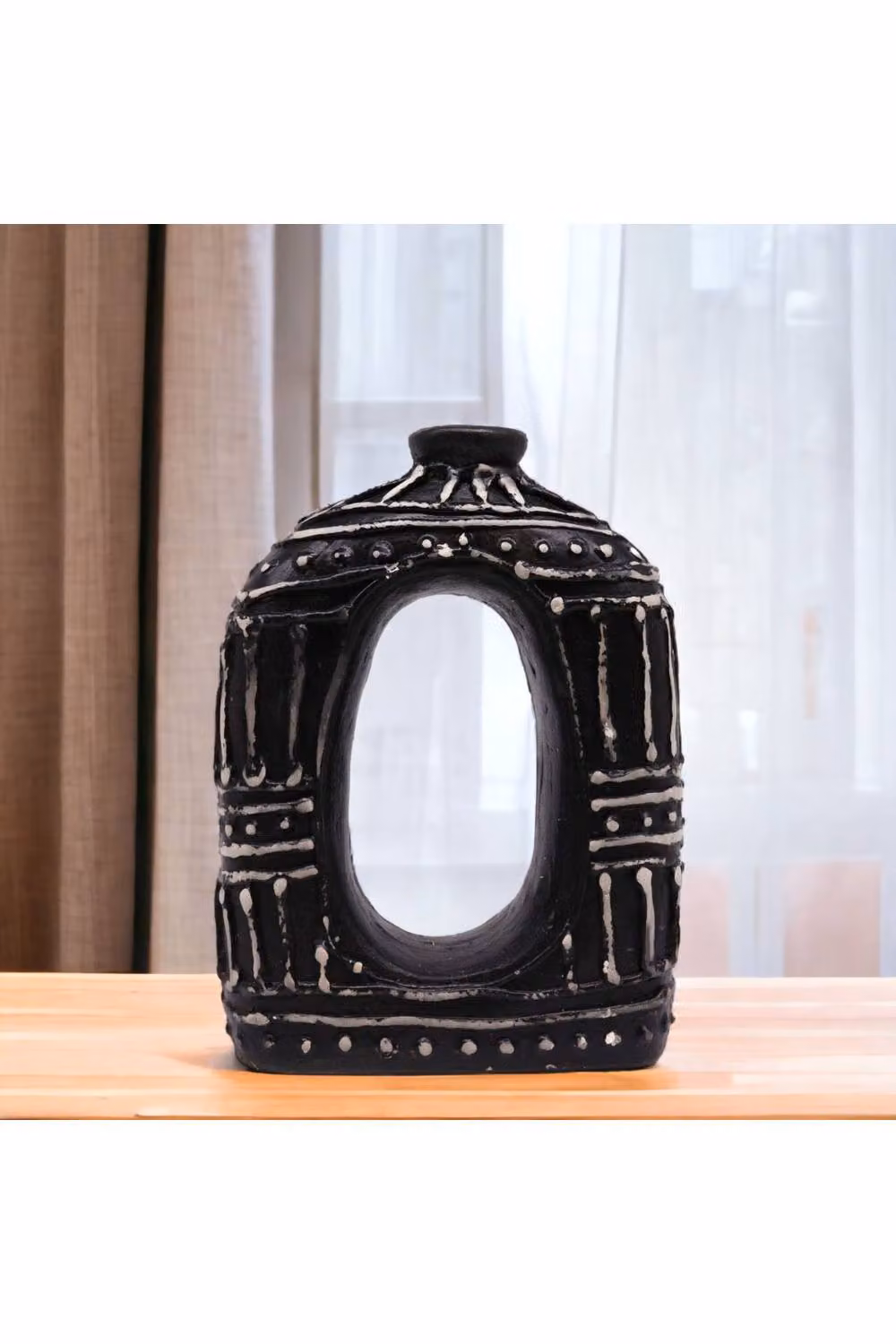 KDMD Oval Donut Shaped Ceramic Tabletop Vase in Black and Brown, Height: 23 cm – 3