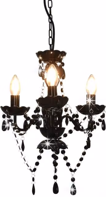 Berkfield Home Round Chandelier with Beads in Black and Transparent Glass, 3 x E14 – 1