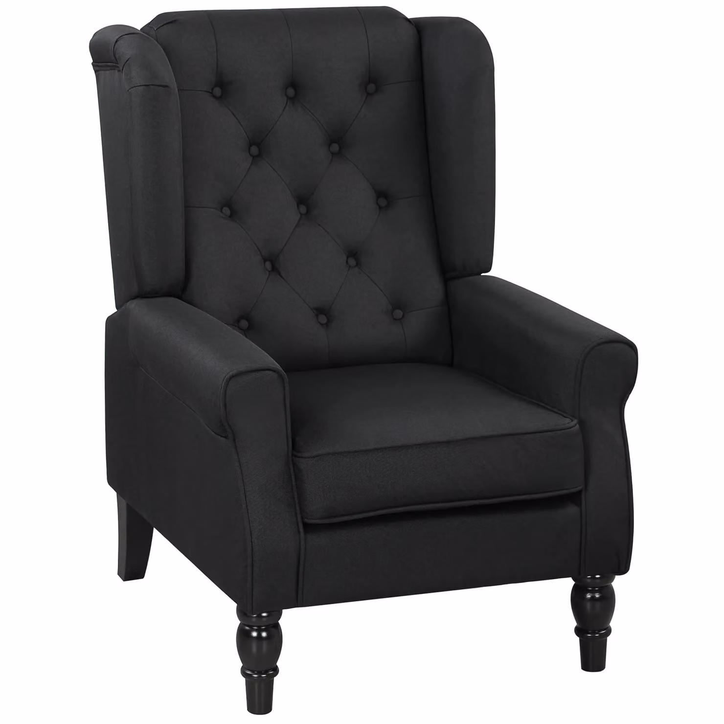 HOMCOM Retro Tufted Wingback Accent Chair in Black Fabric with Solid Wood Frame – 2