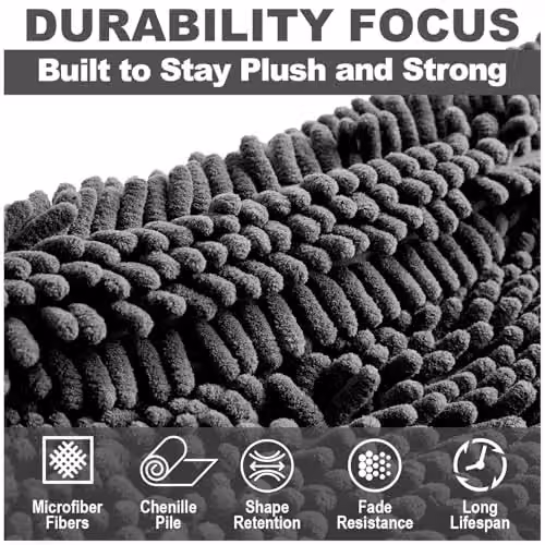 GAVENO CAVAILIA Miami Chenille Loop Microfibre Bath Mat, Grey, W/D: 50 x 80 cm – 12