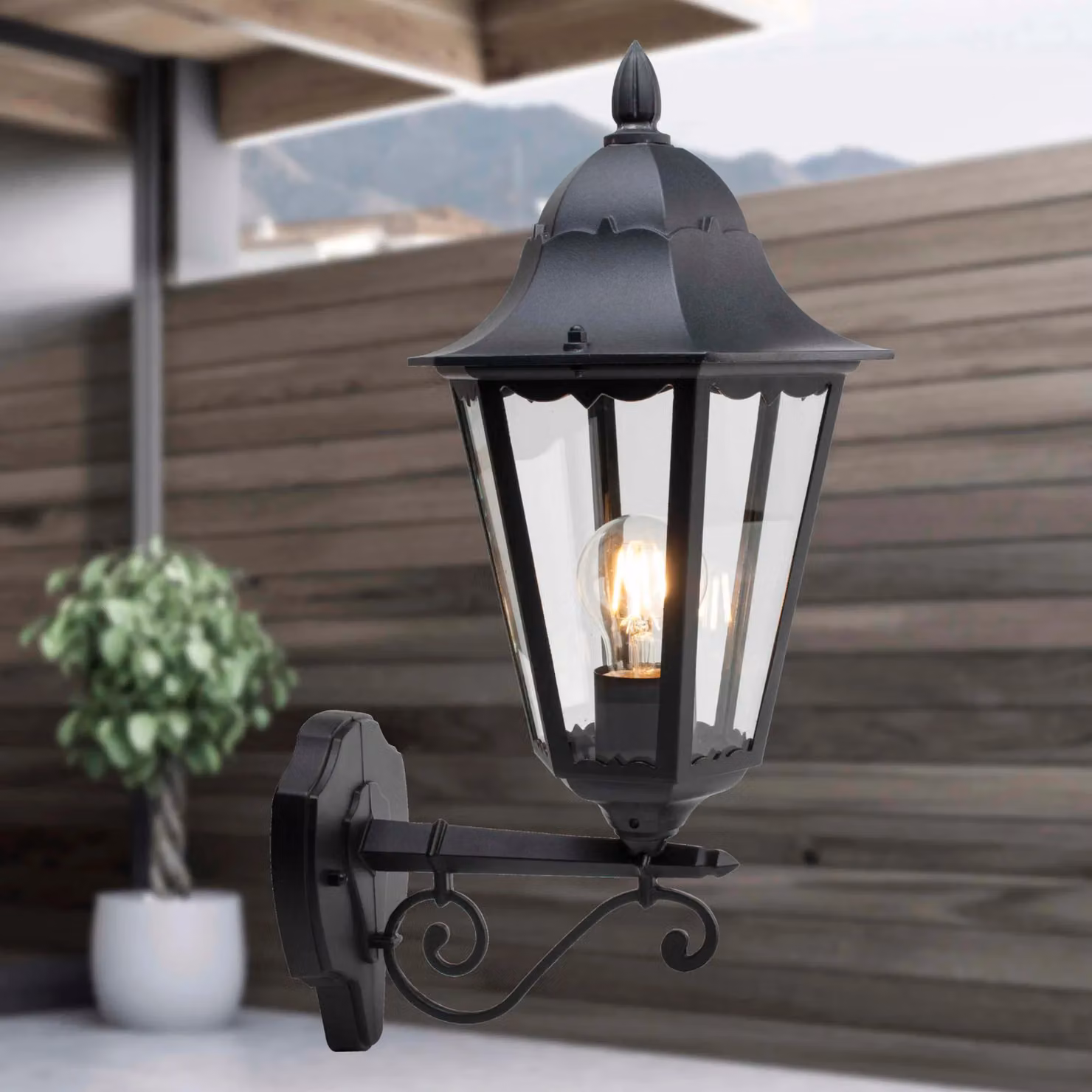 First Choice Lighting Mansfield Set of 2 Black Six Sided Metal Lantern IP44 Outdoor Wall Lights – 5