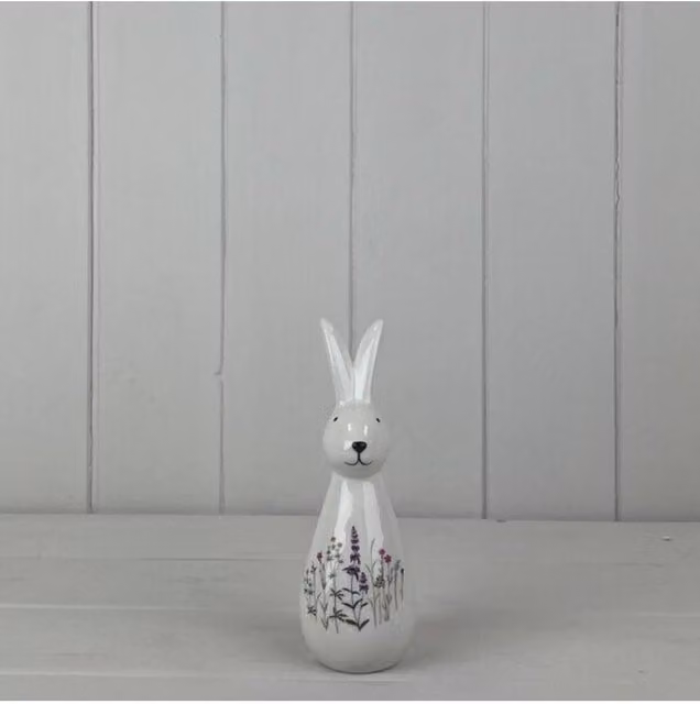 KDMD White Tall Meadow Rabbit Ceramic Easter Decoration