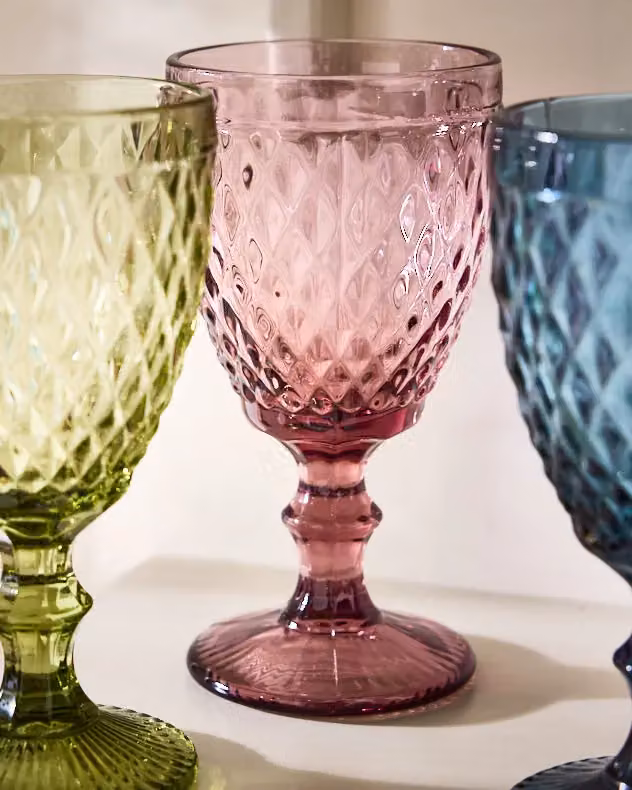 Dibor Set of 4 Multicolour Diamond Embossed Wine Glasses, 340ml per glass – 4