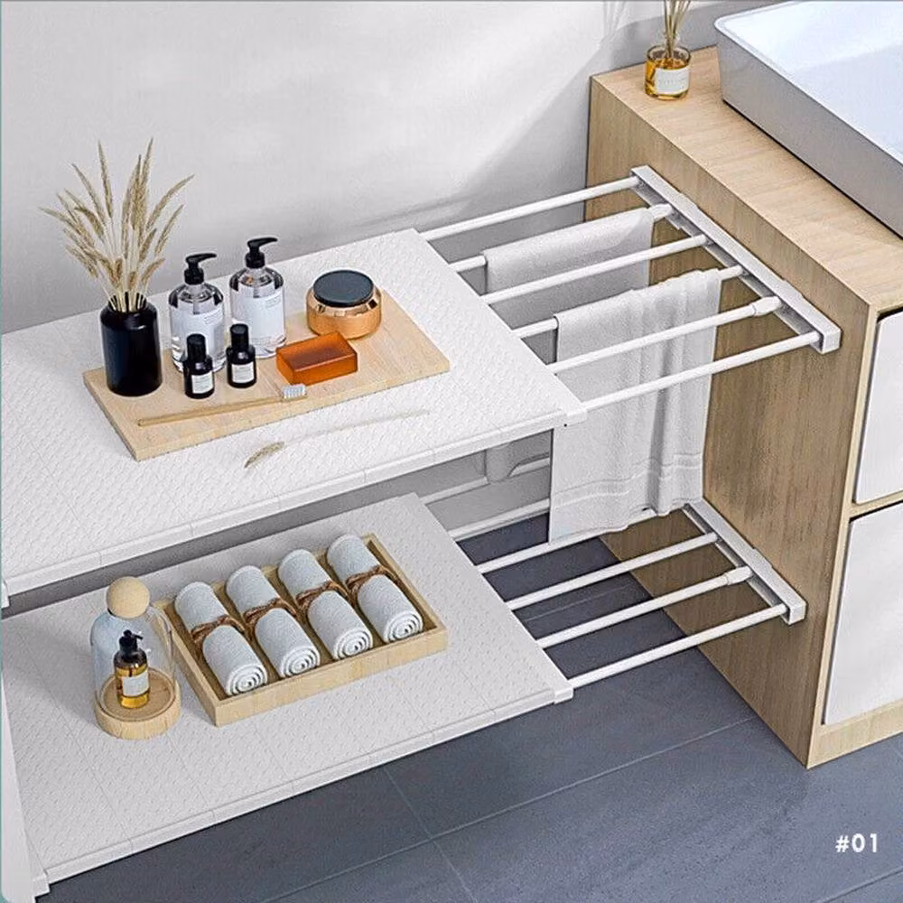 NESTLUNE 3-Piece Telescopic Wardrobe Divider Tension Shelves, White, W: 100 cm, D: 15 cm – 2