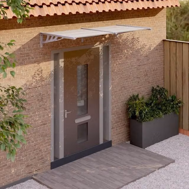 Berkfield Home Polycarbonate and Aluminium Door Canopy in Grey and Transparent, W: 90 cm, H: 199 cm