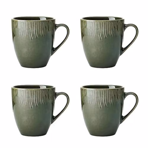 Mikasa Jardin Floral Stoneware Mug Set, 4 Pieces, Green, 420ml per Mug – 1