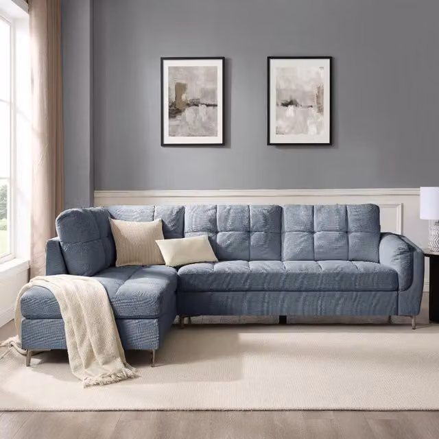 Rose Left-Hand Corner Sofa in Blue Fabric