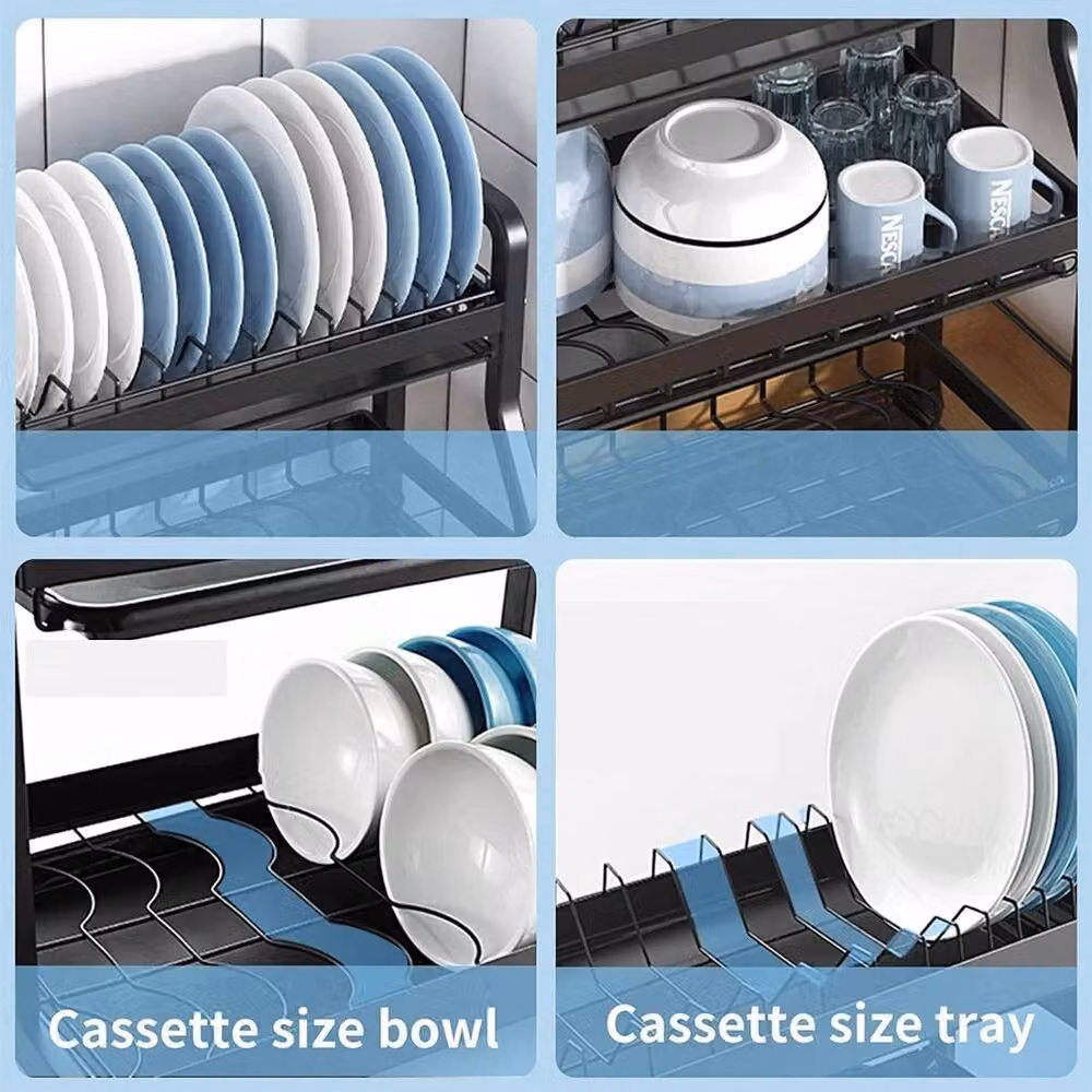 Hinsinc 2 Tier Black Metal Dish Drying Rack and Storage Drainer – 4