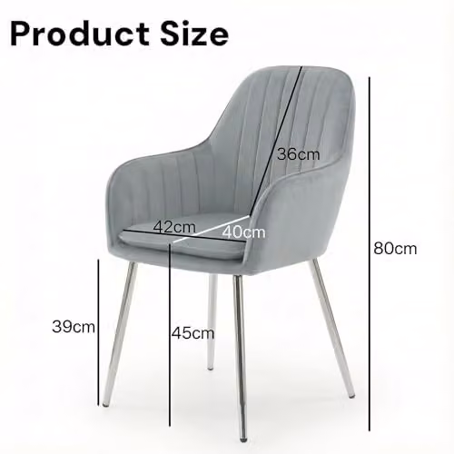 Alivio Set of 2 Grey Velvet Upholstered Dining Armchairs with Removable Seat Cushions and Metal Legs – 2