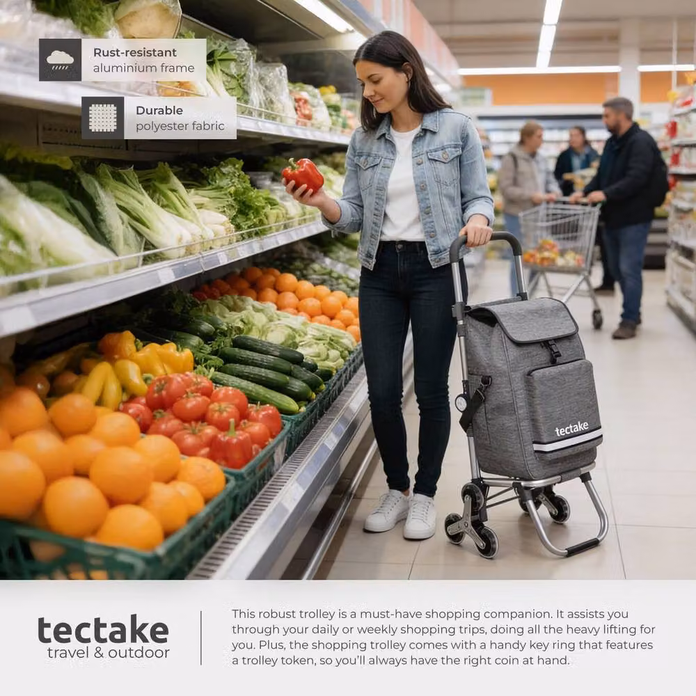tectake 3-in-1 Foldable Shopping Trolley with Cooler Bag in Grey – 4