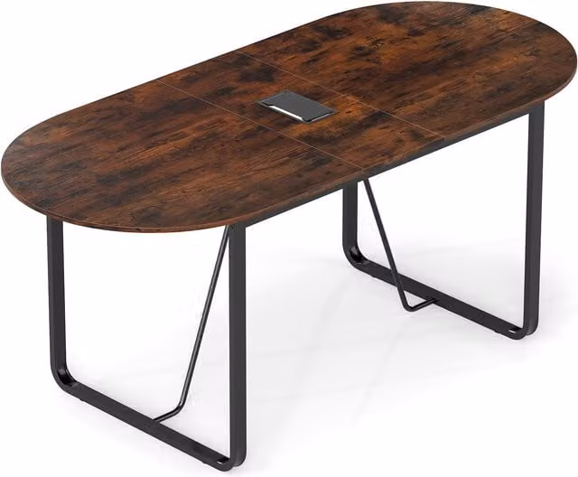 Gymax Oval Executive Home Office Table with Metal Sled Base, Brown