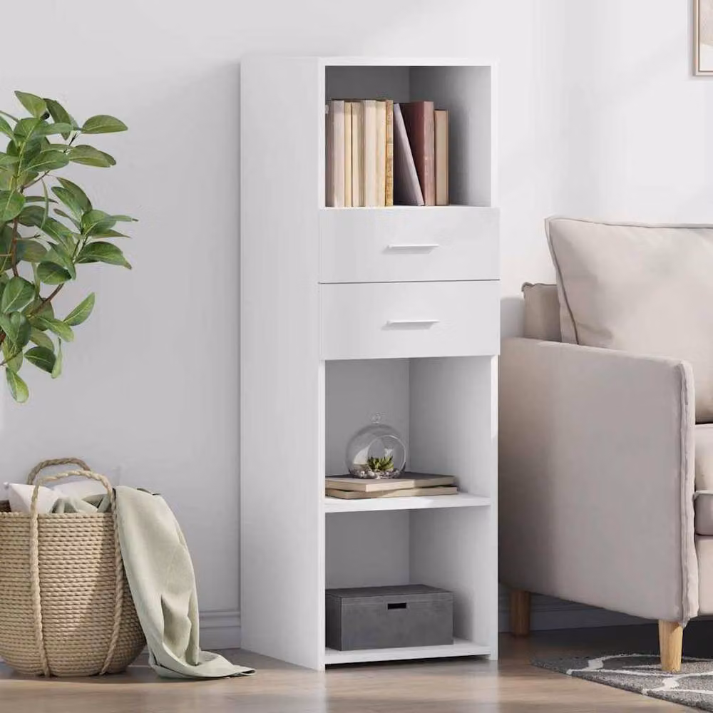 Berkfield Home Modern White Highboard with Hinged Doors and Open Shelving, W/D/H: 40 x 42.5 x 124 cm – 2