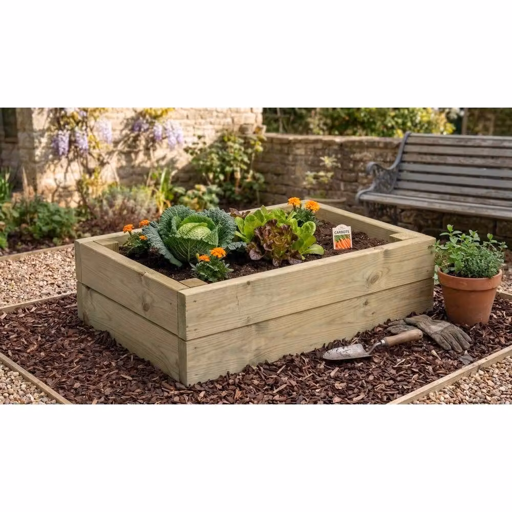 Churnet Valley Garden Furniture Ltd Multi Pack of 3 Heavy Duty Double Layer Wooden Raised Bed Planters in Brown, W/D/H: 120 x 60 x 29 cm – 2