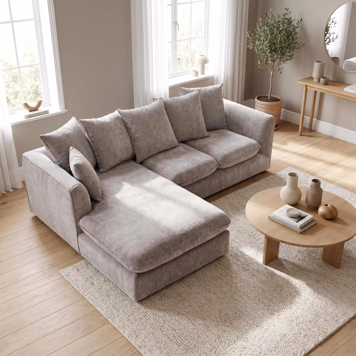 Abakus Direct Lucas Left Facing Corner Sofa in Grey Velvet Chenille Fabric – 2