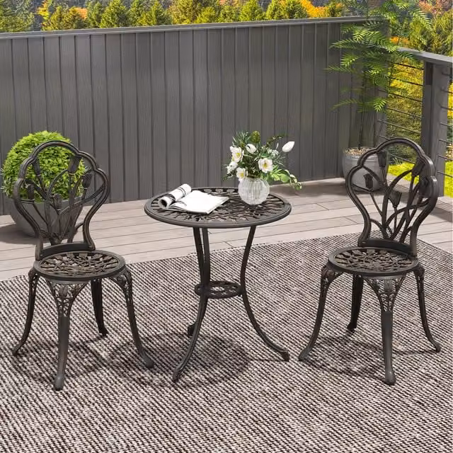 Outsunny Vintage Metal Outdoor Patio Bistro Set in Beige and Brown Matt Finish