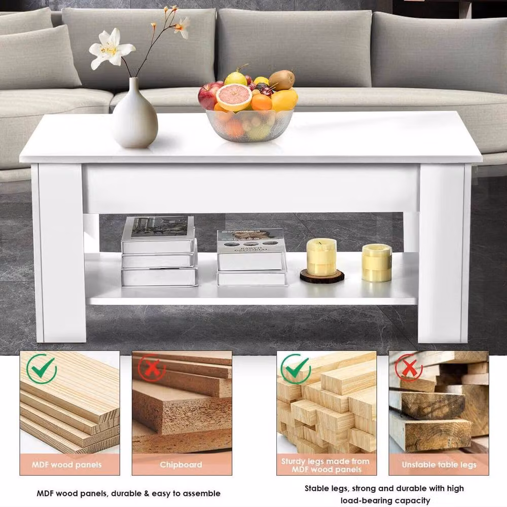 EONLION Modern White Rectangular Coffee Table with Lift Top Storage, Width: 100 cm – 3