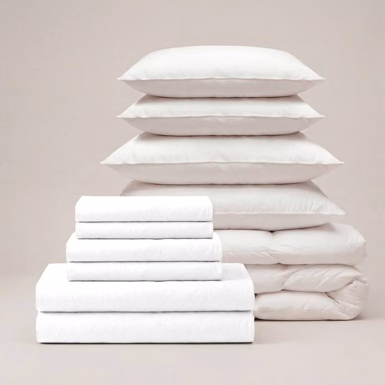 Bedable Double Bedding Bundle in White, featuring 100% Cotton Percale Cooling Sheets, Duvet Cover, Fitted Sheet, Duvet, and 4 Pillows