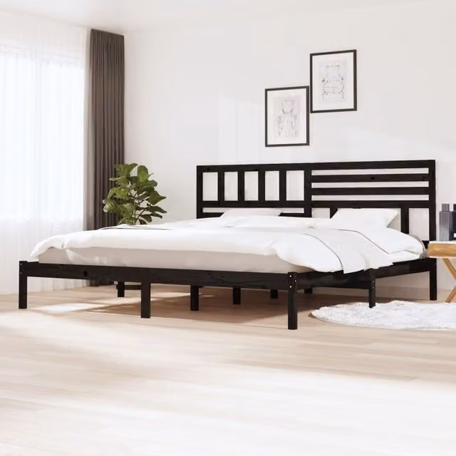 Berkfield Home Black Solid Wood Pine Bed Frame W/D/H: 200 x 200 cm