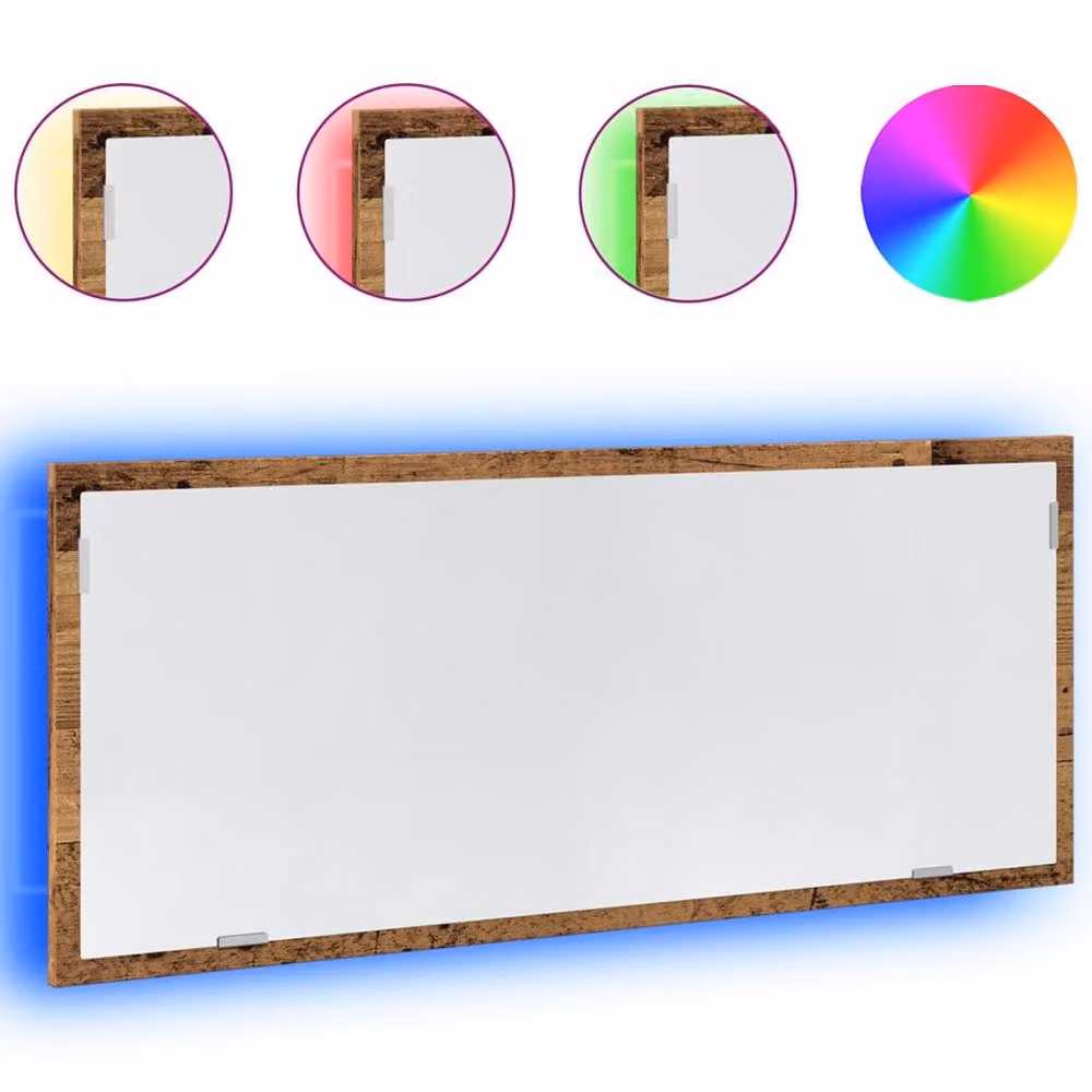 Berkfield Home LED Bathroom Mirror in Old Wood Brown, W: 100 cm, H: 37 cm, D: 8.5 cm – 2
